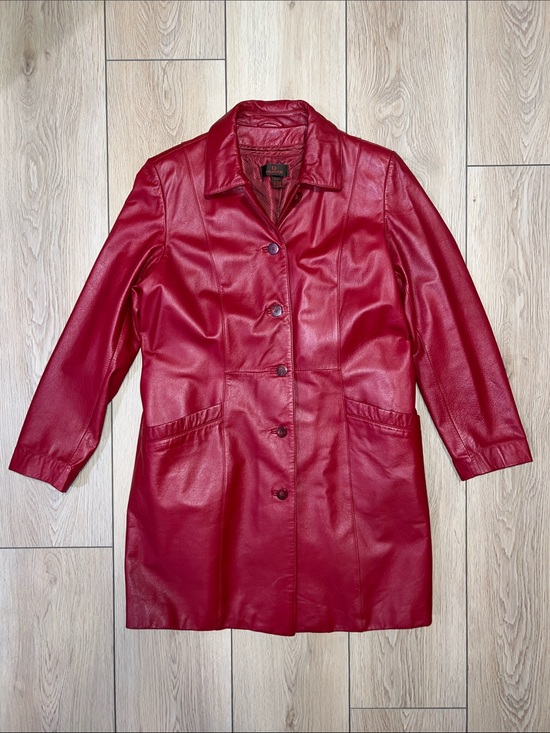 Danier Jackets & Blazers - Danier Red Leather Button-Front Trench Coat